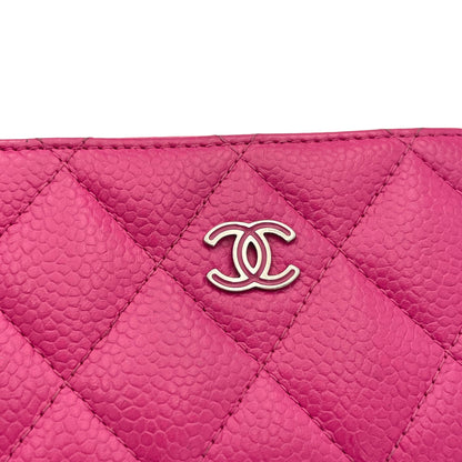 Quilted Timeless Compact Pink Wallet in Caviar Leather, Silver hardware