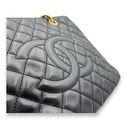 GST Large Black Tote Bag in Caviar Leather, Gold hardware