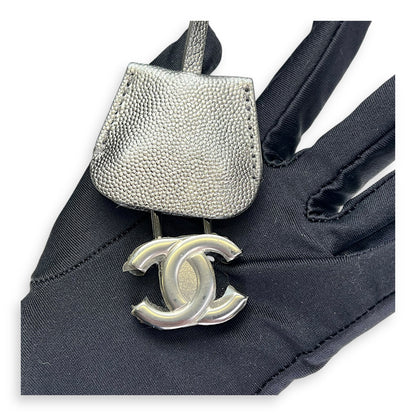 CC Filigree Large Silver Top Handle Bag in Caviar Leather, Silver hardware