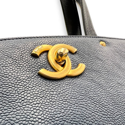CC Lock Top Handle Bag Blue in Caviar Leather, Gold hardware