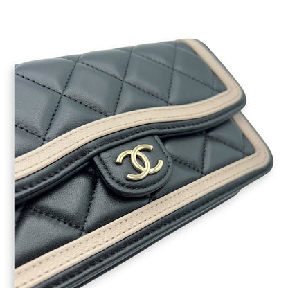 Phone Wallet On Chain Black in Lambskin, Silver hardware