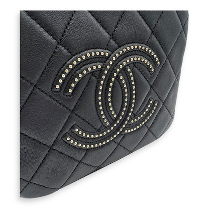 CC Camera Studded Black Shoulder Bag in Lambskin, Gold hardware