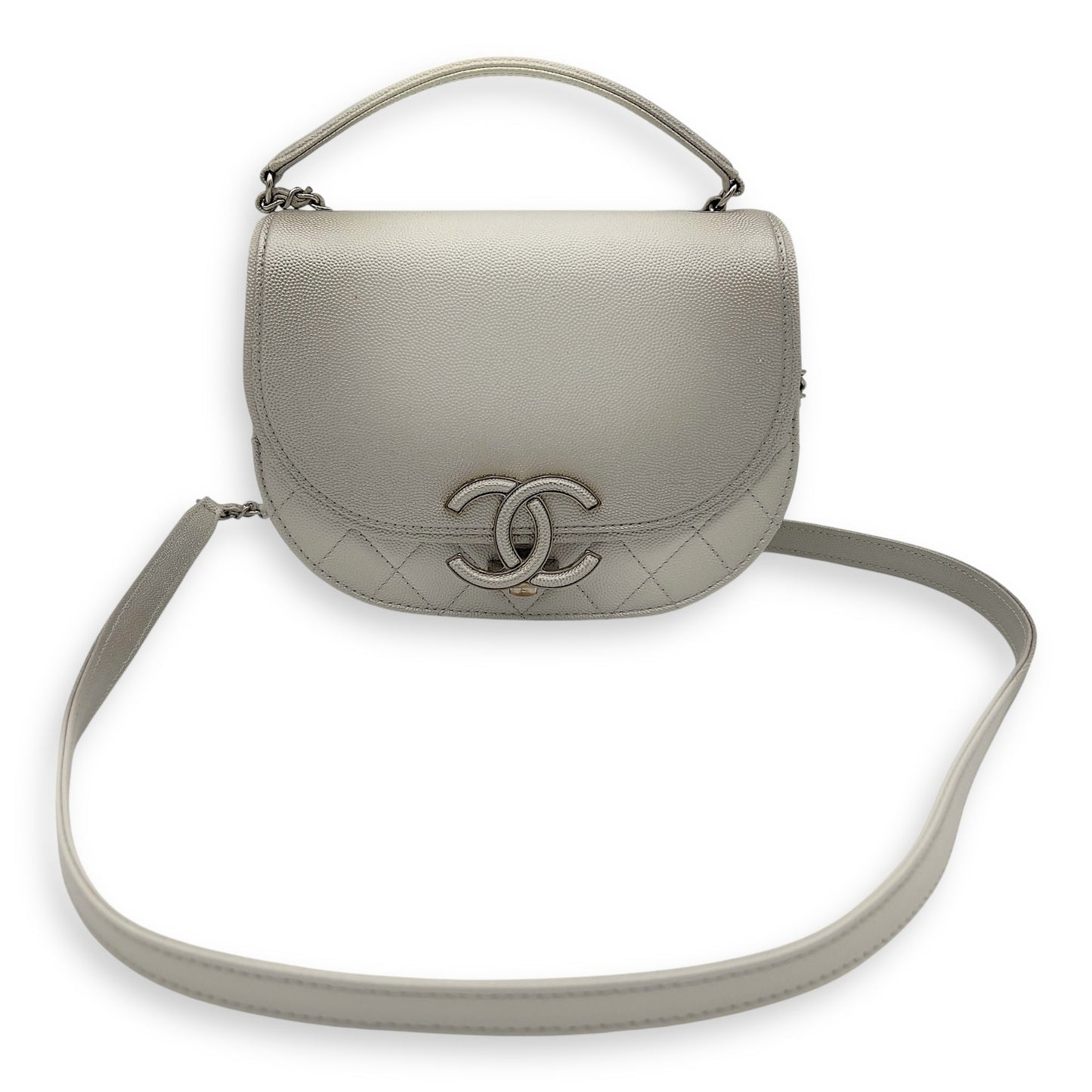 Coco Curve Top Handle Bag White in Caviar Leather, Silver hardware