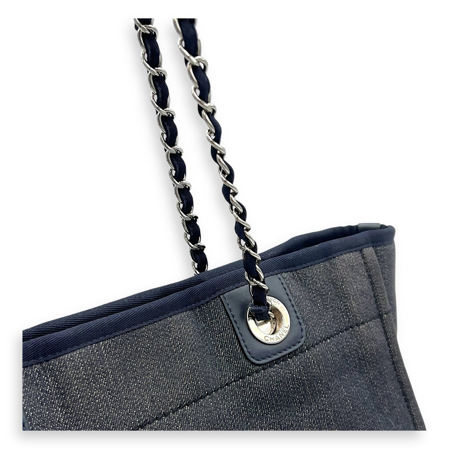 Deauville Small Blue Tote Bag in Denim, Silver hardware