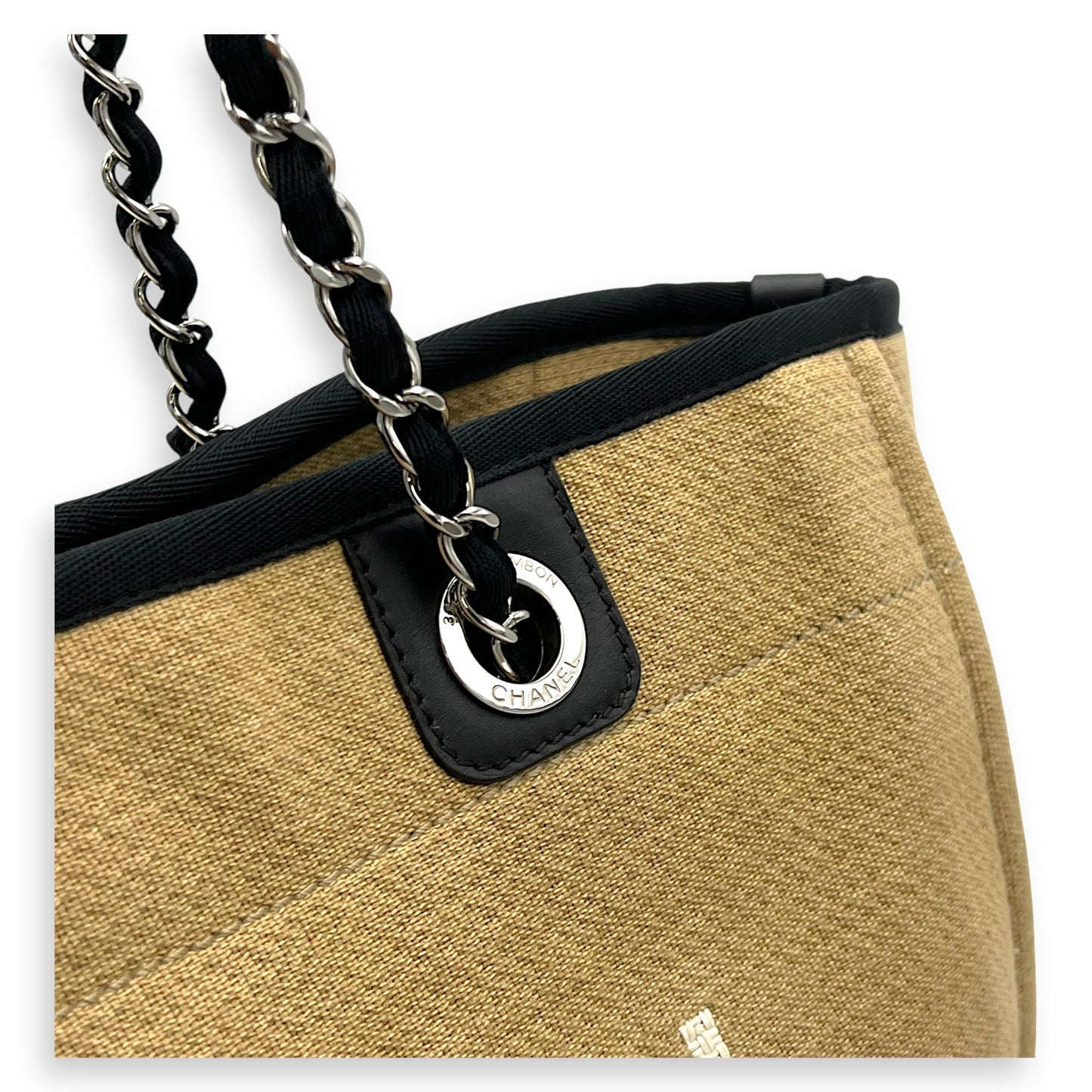 Deauville Tote Bag Beige in Canvas, Silver hardware
