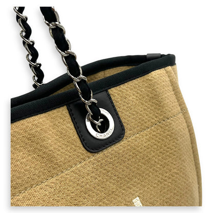Deauville Tote Bag Beige in Canvas, Silver hardware