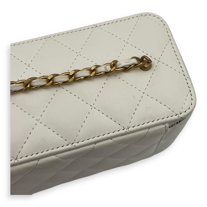 Vanity pearl crush Crossbody Bag White in Calfskin, Gold hardware