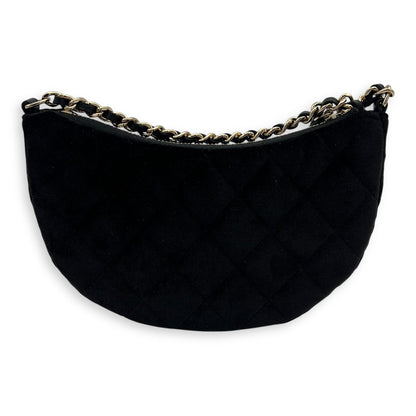 VIP Gift Crystal Quilted Black Crossbody Bag in Velvet, Gold hardware