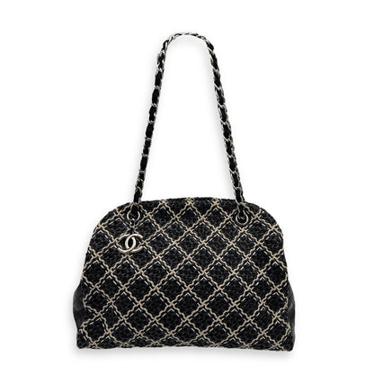 Mademoiselle Bowler Shoulder Bag Black in Tweed, Silver hardware