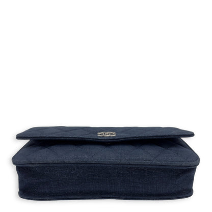 CC Blue Wallet On Chain in Nubuck, Silver hardware