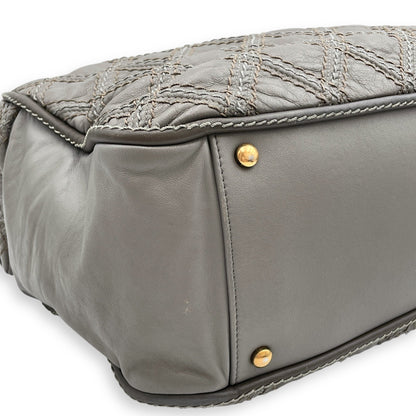 Quilted Stitches Triptych Grey Tote Bag in Calfskin, Gold hardware