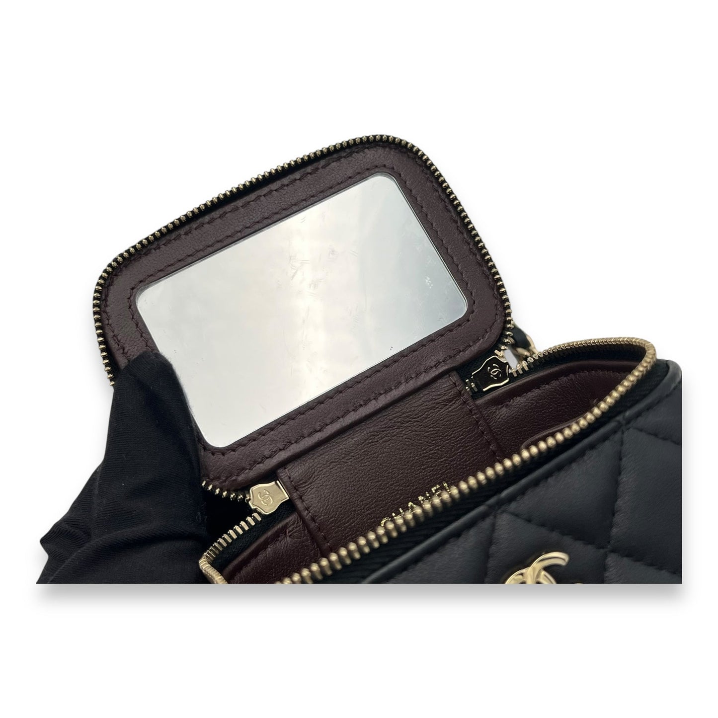 Vanity Mini Black Crossbody Bag in Lambskin, Gold hardware
