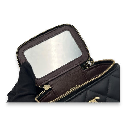 Vanity Mini Black Crossbody Bag in Lambskin, Gold hardware