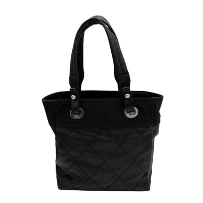 Paris Biarritz Shoulder Bag Black in Coated Canvas, Silver hardware