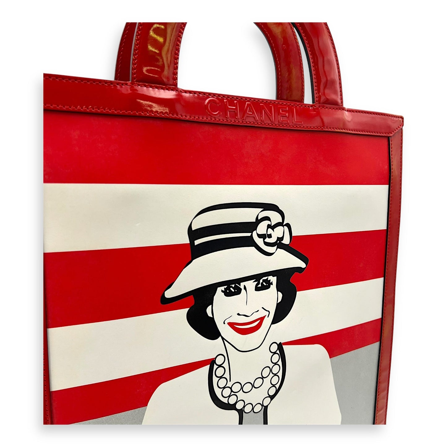 Mademoiselle Lady Coco Enamel Red Top Handle Bag in Patent Leather, Silver hardware