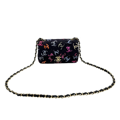 2024 Rectangle Mini Flap Multi-colour Shoulder Bag in Fabric, Gold hardware