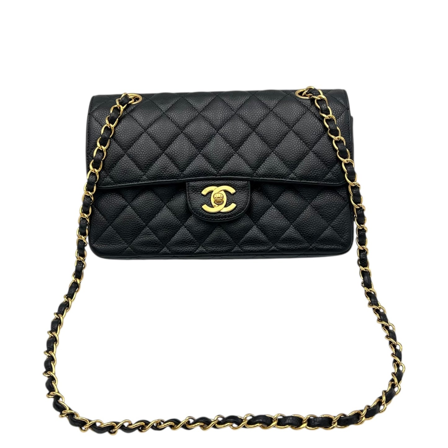 Classic Shoulder Bag Black in Caviar Leather, Gold hardware