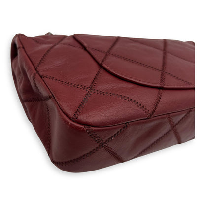 Classic Diamond Stitch Quilted Red Shoulder Bag in Calfskin, Ruthenium hardware