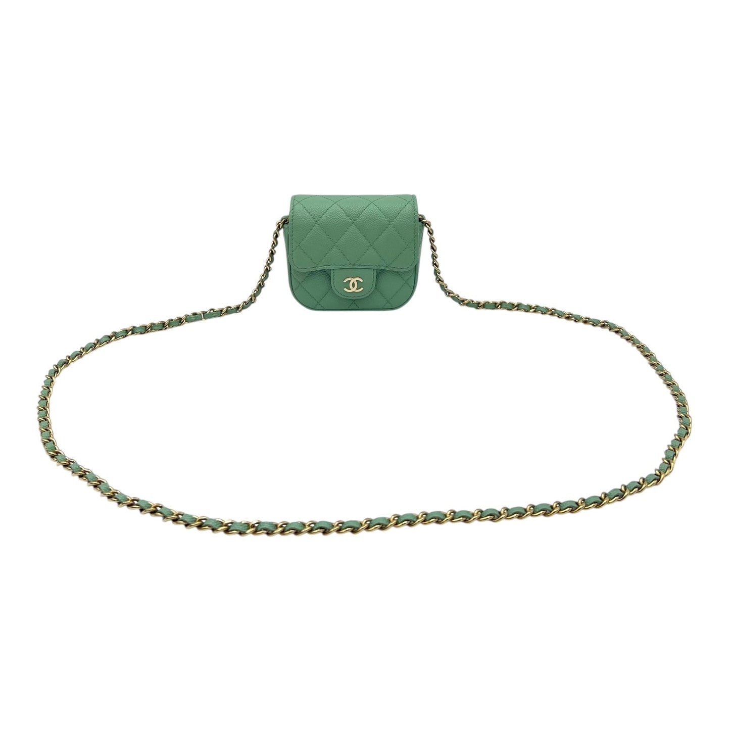 CC Green  Wallet Crossbody in Caviar Leather, Gold hardware