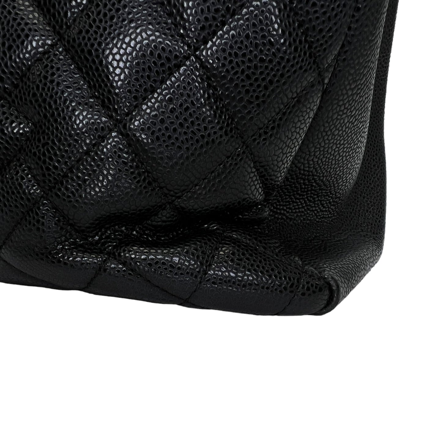 GST Black Tote Bag in Caviar Leather, Silver hardware