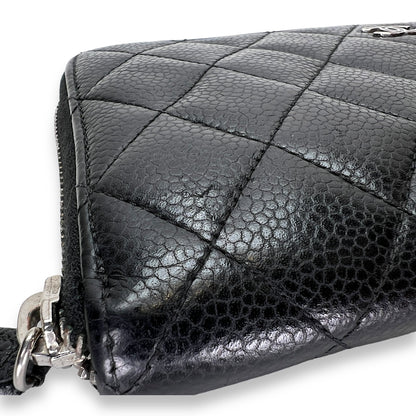 Others Long Black Wallet in Caviar Leather, Silver hardware