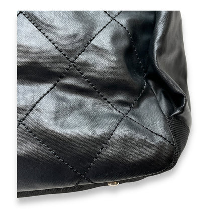 Biarritz Black Shoulder Bag in Coated Canvas, Silver hardware