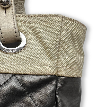 Paris Biarritz Small Silver Tote Bag in Coated Canvas, Silver hardware