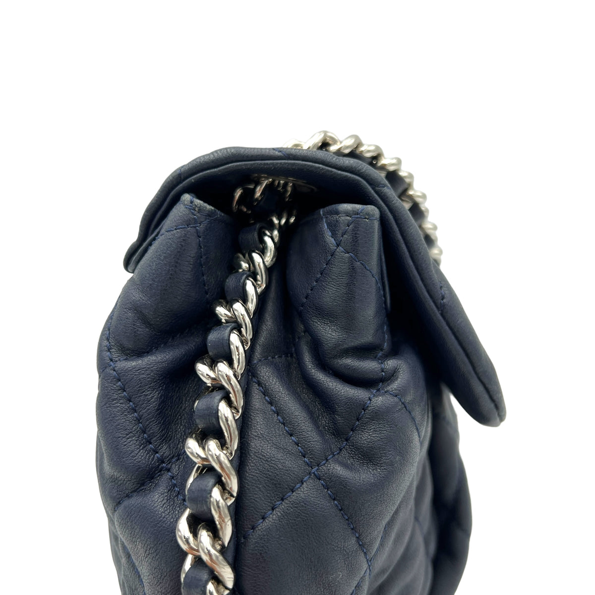 Chain Around Crossbody Bag Navy in Lambskin, Silver hardware