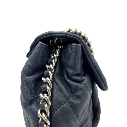 Chain Around Crossbody Bag Navy in Lambskin, Silver hardware