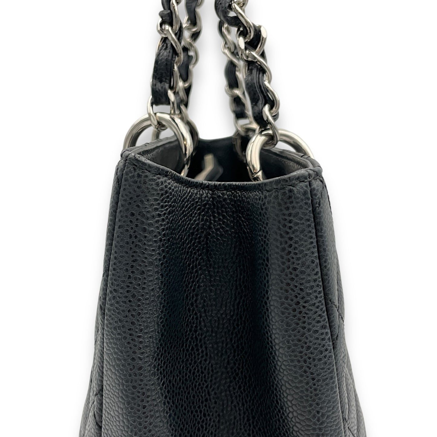 GST Black Tote Bag in Caviar Leather, Silver hardware