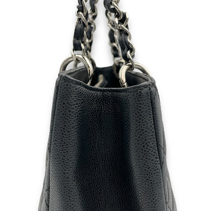 GST Black Tote Bag in Caviar Leather, Silver hardware
