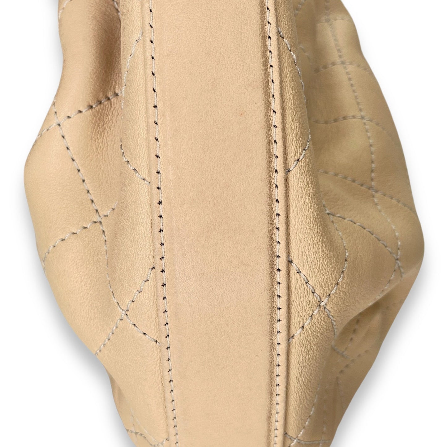 Drawstring CC White Bucket Bag in Lambskin, Gold hardware