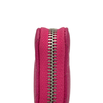 Quilted Timeless Compact Pink Wallet in Caviar Leather, Silver hardware