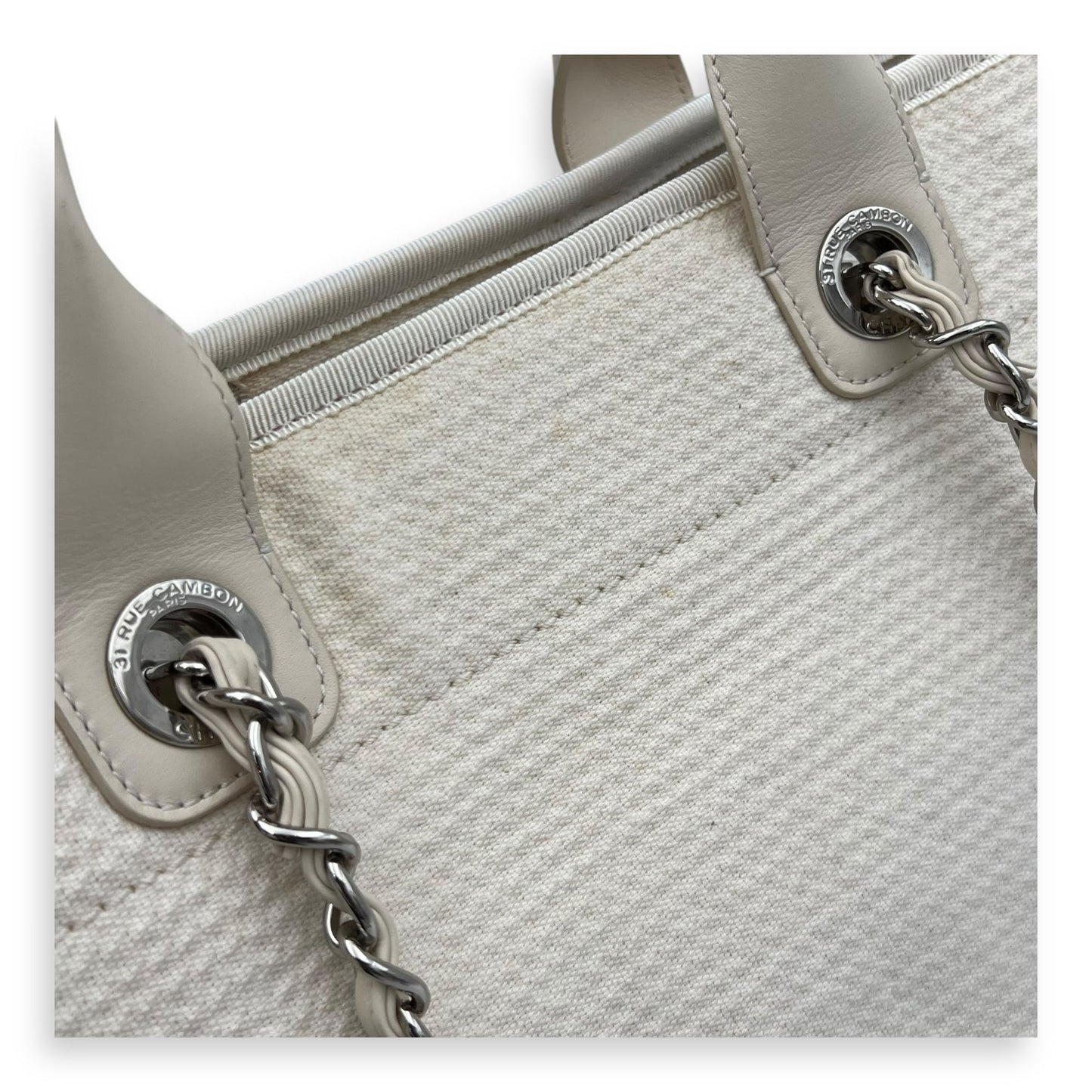 Deauville Tote Bag White in Canvas, Silver hardware