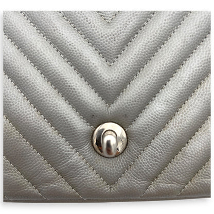 Chevron Square Mini Grey Crossbody Bag in Canvas, Silver hardware