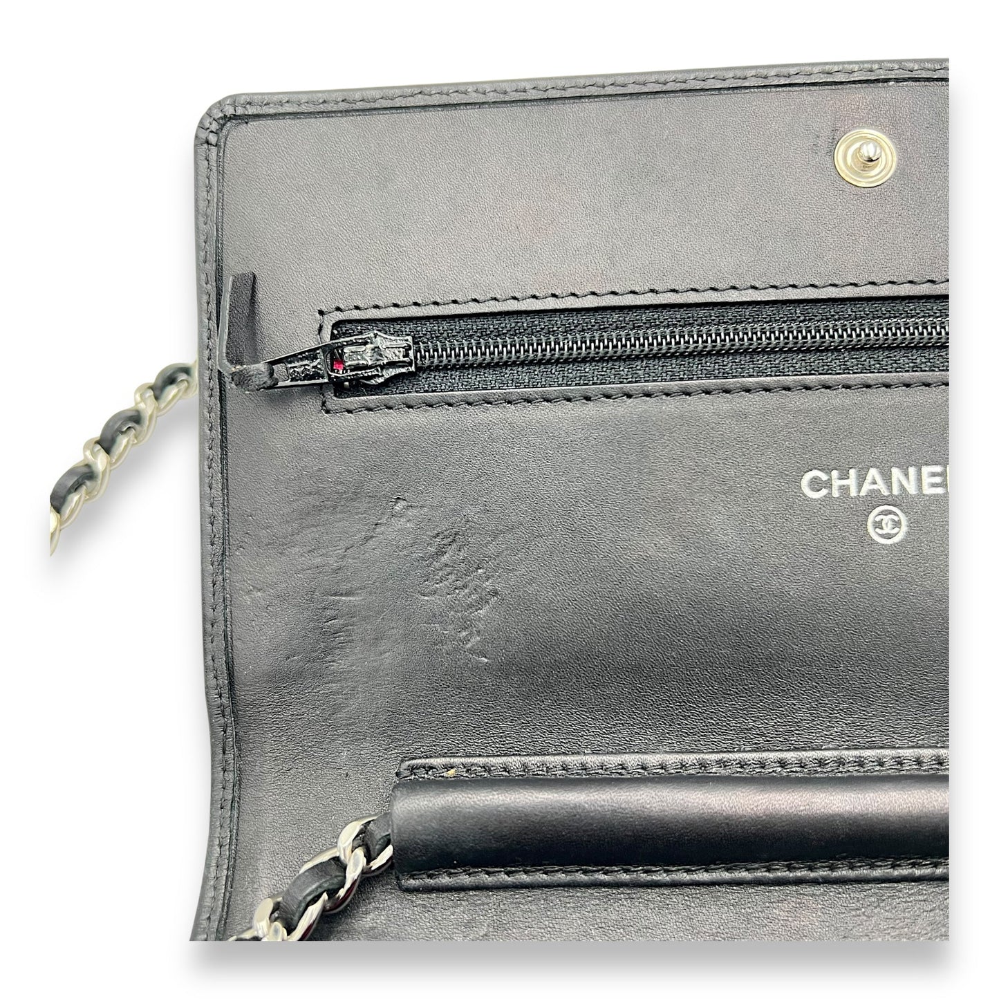 Cambon Wallet On Chain Black in Lambskin, Silver hardware