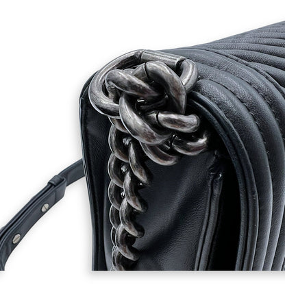 Boy Shoulder Bag Black in Lambskin, Gold hardware