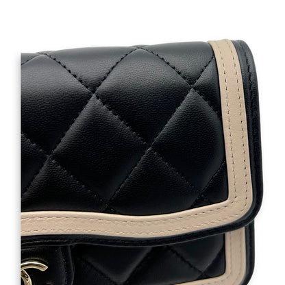 Phone Wallet On Chain Black in Lambskin, Silver hardware