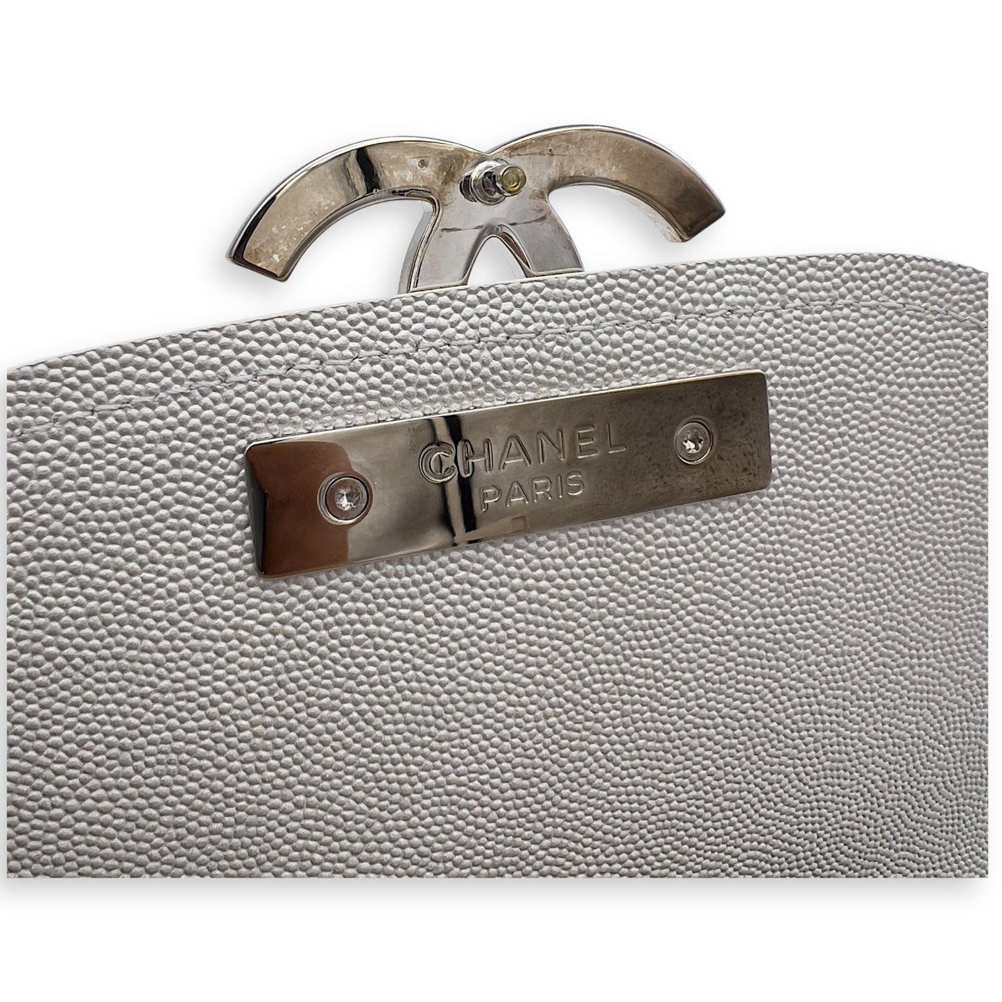 Coco Curve Top Handle Bag White in Caviar Leather, Silver hardware