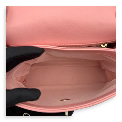 Chevron Chic Small Pink Top Handle Bag in Calfskin, Gold hardware