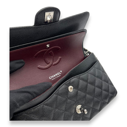 Classic Shoulder Bag Black in Caviar Leather, Silver hardware