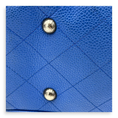 CC Quilted Blue Tote Bag in Caviar Leather, Ruthenium hardware