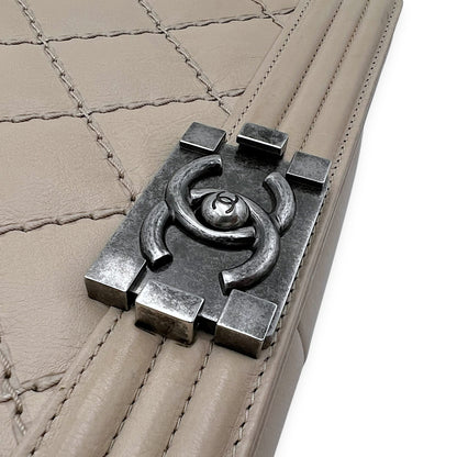 Boy Medium Beige Shoulder Bag in Calfskin, Gunmetal hardware