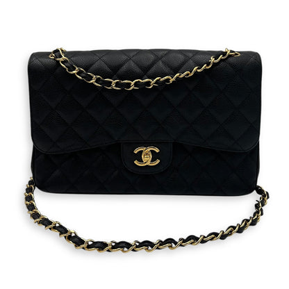 Classic Shoulder Bag Jumbo Black in Caviar Leather, Gold hardware