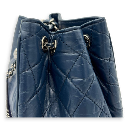 Quilted Seasonal Bucket Bag Blue in Calfskin, Gold hardware