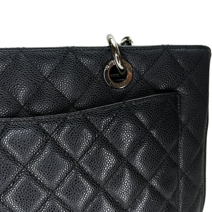 GST Black Tote Bag in Caviar Leather, Silver hardware