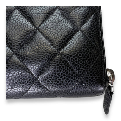 Others Long Black Wallet in Caviar Leather, Silver hardware