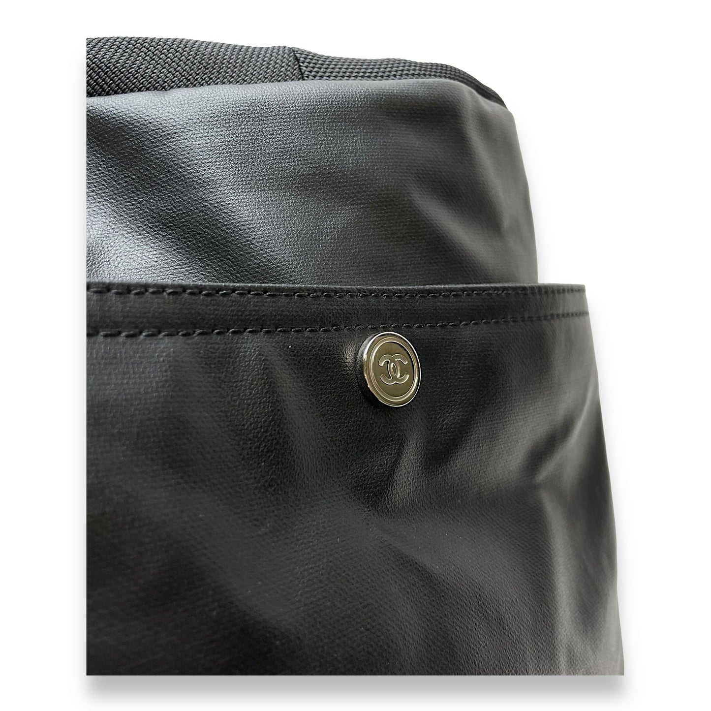Biarritz Black Shoulder Bag in Coated Canvas, Silver hardware