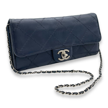 Ultimate Stitch Blue Wallet On Chain in Lambskin, Silver hardware