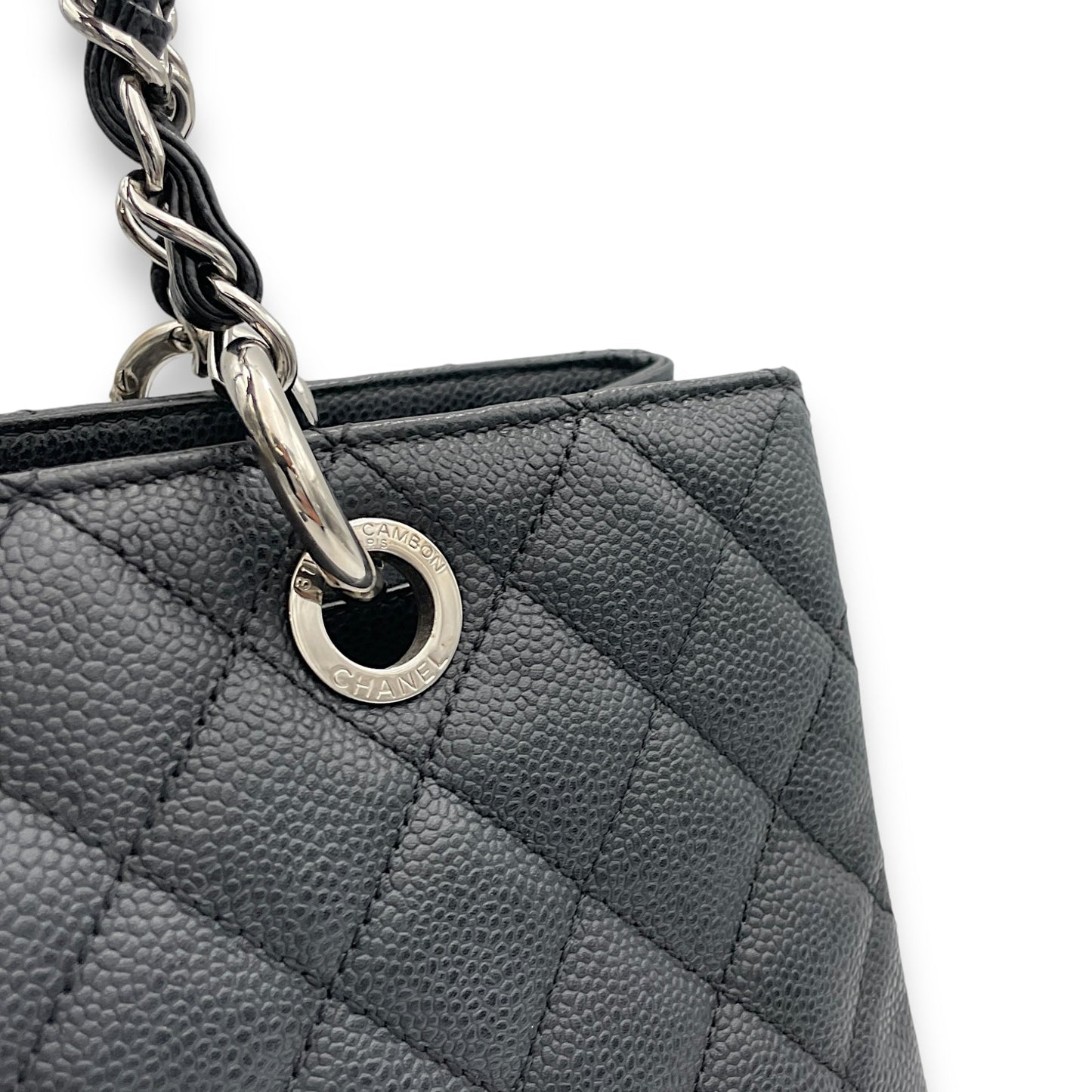 GST Black Tote Bag in Caviar Leather, Silver hardware